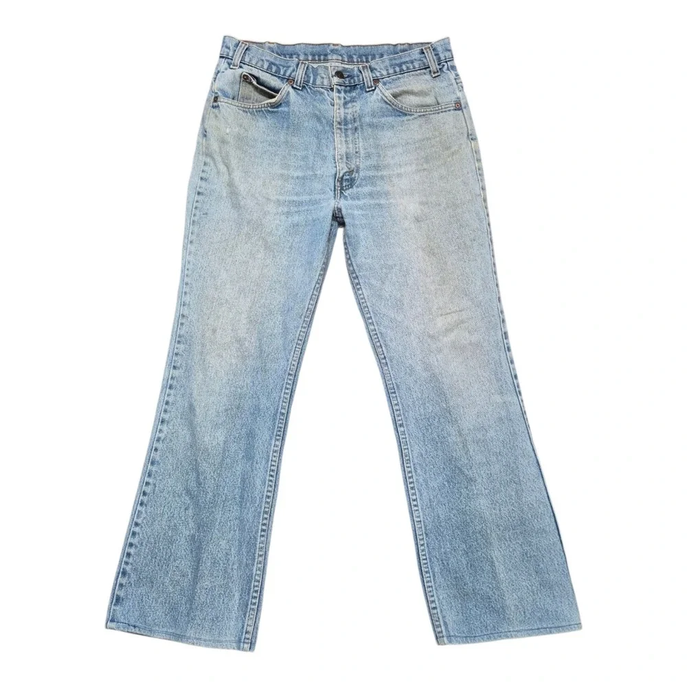 VTG 1983 Levi's 517 Mens 34 *THRASHED* Orange Tab Bootcut Rigid Indigo Jeans